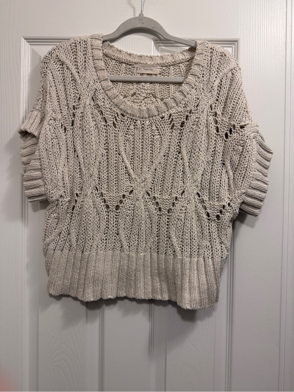 By Together Cream Open-Stitch Cable Knit Scoop Neck Sweater